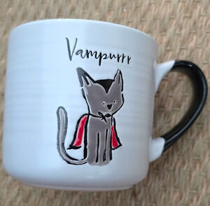 "Vampurrr" Cat Graphic Ceramic Mug Cup White With Black Handle